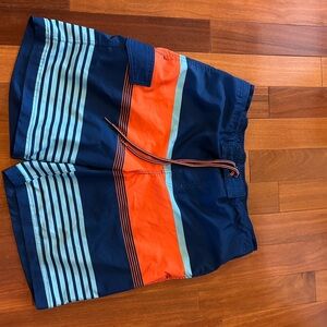 George Mens Boardshorts Size Large 36-38 Blues Orange Lined Swim Trunks